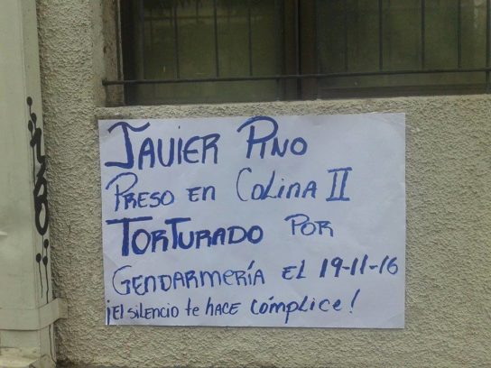 Javier Pino, preso na na Colina II. TORTURADO pela gendarmeria a 19 de Nov. 2016. O silêncio te faz cúmplice!